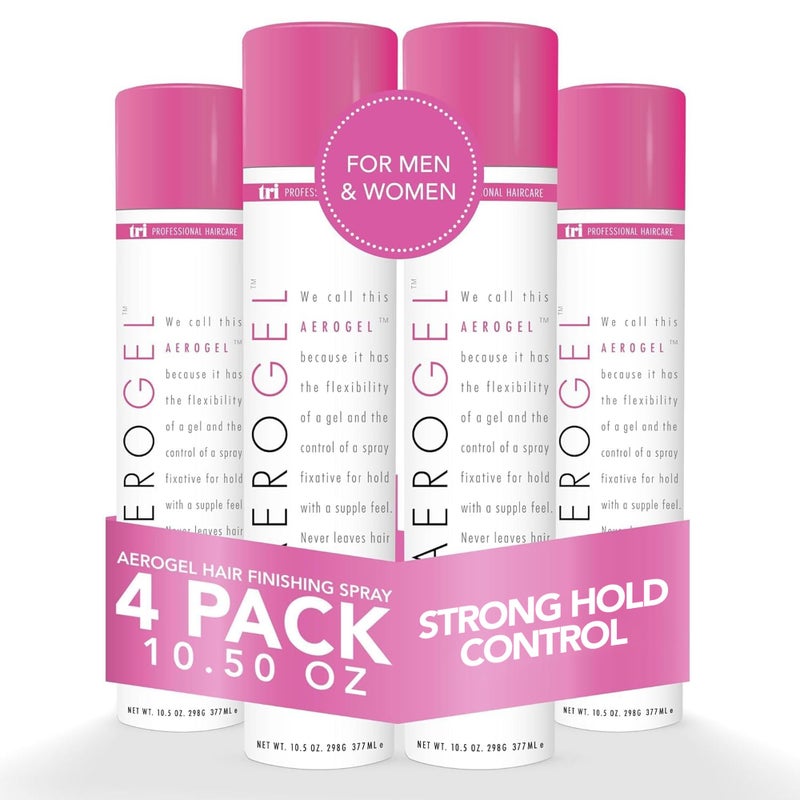 TRIDESIGN TRI Design Aerogel Hairspray - Strong Hold Hair Finishing Spray for Volumizing & Control, Flexible Styling for All Hair Types, Non-Sticky and Scented - For Women and Men - Pack of 4 (10.5 Oz) - Image 1